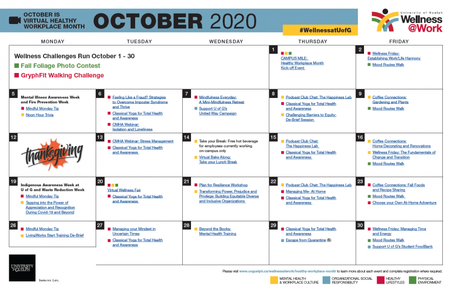 Healthy Workplace Month Calendar October 2020 WellnessWork